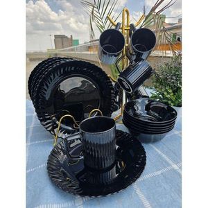 18pcs Black Dinner Set – Glossy Ceramic