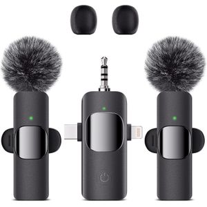 3 In 2 Wireless Lavalier Microphone - Microphone For IPhone, Android, Camera, IPad, Cordless Mini Laple Mic Crystal Clear Sound, Noise Reduction, Suit For Video Recording, Vlog, YouTube, TikTok