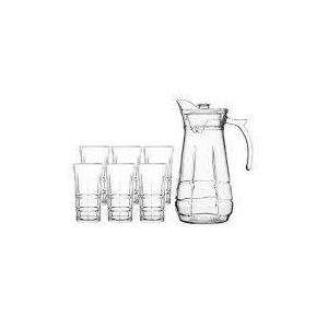 7-Piece Large Capacity Glass Water Jug Set, Clear Ribbed Glass Pitcher With 6 Matching Tumblers For Juice, Water, And Cocktails