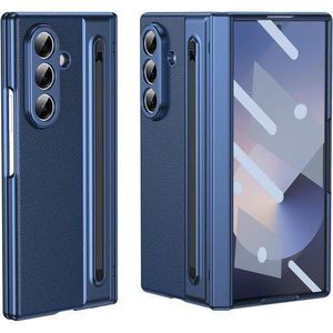  Samsung Galaxy Z Fold 6 Case Built-in Writing Slim Pen & S Pen Holder Slim Stylus  Protector Full-Body Protective Cover Hard Shockproof Phone Cover for Fold 6 Blue