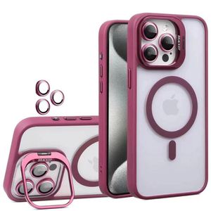 iPhone 12 Pro Clear Magnetic Case – Metal Ring Stand Shockproof Cover with Camera Lens Protection – Rose Pink