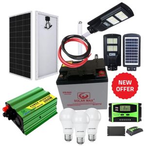 Sunlight Solar 100 Watts solar panel full kit +80 ah solar battery +300 Watts solar inveter+10 ah solar charge controller +free 50 Watts solar street light + 3 DC bulbs +10 metres cable(5 black,5 red)