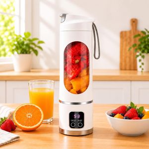 KITCHA 450ml Portable Blender, 7.4V USB Rechargeable Smoothie Maker with 12 Stainless Steel Blades, 3 Speeds & Battery Display – White