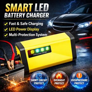 Smart Car Battery Charger with LED Power Display – Multiple Protection, Fast & Safe Charging