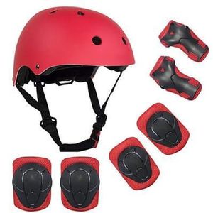 7pcs Red Cycling Hard Protective Helmet and 6pcs Protective Guards