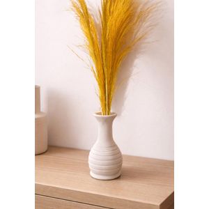 Wooden Tabletop Vase with Dried Yellow Grass
