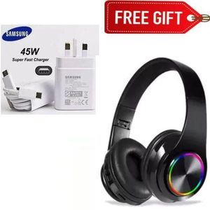 Samsung 45W USB C Plug For Samsung, SuperFast Charger Plug And Cable 1M, USB C Super Fast Charger For Galaxy S23 Ultra/S22+/S22 Ultra/S21/S20/A13/A14/A54 5G, UK Type C Charger Plug  + STRONG BASS B39 HEADPHONES