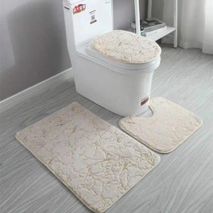 Marble Pattern 3-Piece Non-Slip Bathroom Mat Set (Super Absorbent Flannel Rugs)