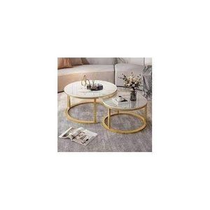 Wooden Marble Effect White Nesting Coffee Table 