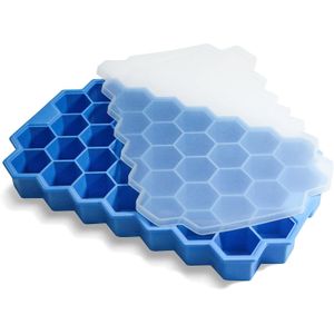 Reusable ice Cube Trays for Freezer with Lid-37 Grid Silicone for Small Ice Cube Molds,Easy-Release Reusable in Organizer Bins or Ice Bucket for Cocktail bar or Iced Coffee Cup