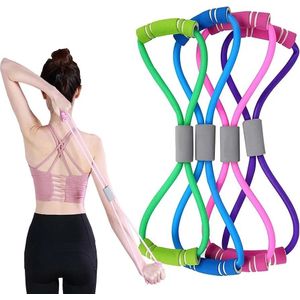 Figure 8 Fitness Resistance Band with Handles & Yoga Sweatband Workout Chest Arm and Shoulder Stretch Bands Exercise Equipment-1pc