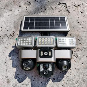 4G SIM Card Enabled Smart Detection Night Vision Weatherproof 4G Triple Lens Solar Camera with Solar Flood Lights