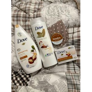 Dove 4 in 1 SELFCARE SET: Pampering Shea Butter & Warm Vanilla Body Wash + Body Love Pampering Care Body Lotion + Purely Pampering Shea Butter Beauty Cream Bar + (FREE GIFT Lip Therapy Cocoa Butter)