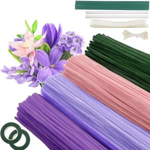 Pipe Cleaners Craft, 400 Pcs Assorted Colors Pipe Cleaners, Chenille Stems for DIY Flower Making Kit with Floral Wires, Gardening Tape, Stamen, Ribbon, Hot Glue Sticks