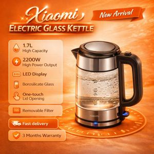XIAOMI Electric Glass Kettle, 1.7L high capacity, 2200W high power output, LED display, Borosilicate glass, One-touch lid opening, Removable filter, Odor-free, Cold and heat resistant, Fuse protection