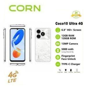 Corn Coco 10 Ultra 4G - 128 Gb ROM 12GB(4+8 Extended)GB 5000mAh Battery 6.8 Inches HD+ Screen 13 MP Main Camera 8MP Selfie 90Hz Refresh Rate Type-C Charger Android 14 Phone SmartPhone