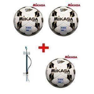 Mikasa 3pcs Size 5 Soccer Ball Black,Gold & White +Pump