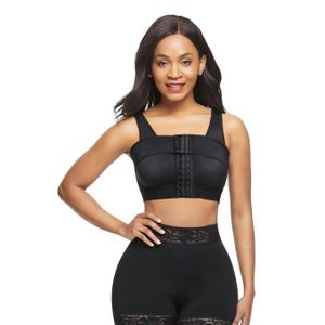 Adjustable Post-Surgery Compression Bra with Breast Band – Front Hook Closure Support Bra (Black)