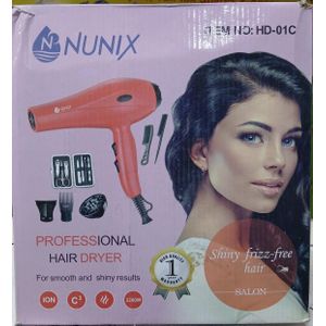 Nunix  HD-01C Hair Blow Dryer with Accessories – Professional Salon & Home Use, Adjustable Heat & Speed Settings