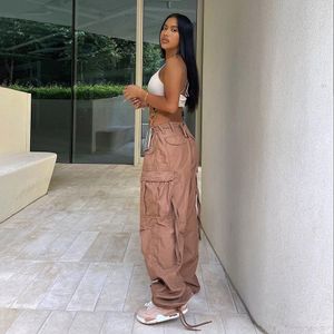 Fashion (Dark Brown)Women Cargo Pants Low Waist Girls Loose Baggy Pockets  Sweatpants Chic Streetwear Trousers Wide Leg Joggers Die Hose P01 DOU