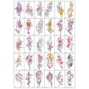 30 Pcs Colorful Watercolor Floral Temporary Tattoo Stickers - Japanese Style Flower & Animal Waterproof Tattoos