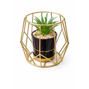 Modern Geometric Gold Flower Pot Holder with Artificial Plant