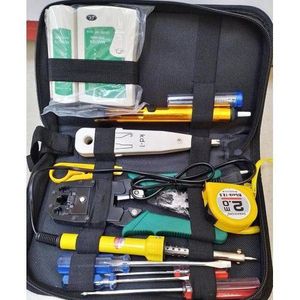Network Tool Kit 15 In 1 Ethernet Crimping Tool For Cat5 / Cat5e / Cat6 /Cat6a,RJ11 / RJ45 Network Cable Tester Wire Tracer Punch Down Tool, Solder Gun, Solder, wire Cutter, screw drivers, tape measure