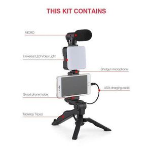 Camera Video Recording Vlogging Kit for Video Making, Mic, Mini Tripod Stand, LED Light & Phone Holder Clip for Making Videos Podcasting Black
