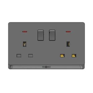 Screwless Double Socket with Neon Indicator – Grey