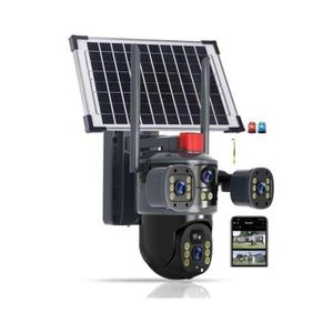  Built In Rechargeable Battery Auto Human Tracking Stand Alone V380 PRO 12MP 4G PTZ Rotating 4 Eyes 3 Pictures Outdoor Security Surveillance Solar Camera with Ai-Based Human Motion Detection And Tracking