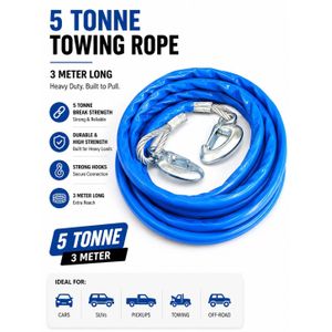 5 Tonne Heavy Duty Towing Rope With Steel Hooks 3 Meter