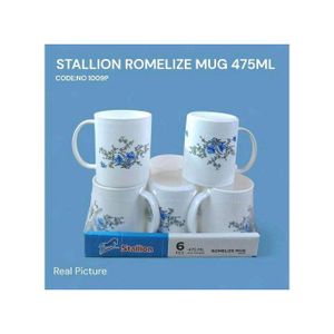 STALLION Romantic flowered 6 pcs 475 ml plastic heavy duty coffee mugs