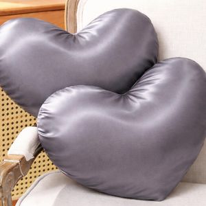 2pcs Heart pattern satin Fibre filled Throw Pillows-Grey