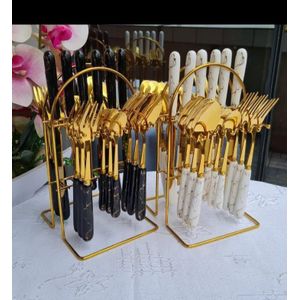 24-Piece Heavy Marble Gold Stainless Steel Cutlery Set
