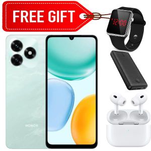 Honor X5c Plus 6.74" 4GB ROM+128GB RAM 5260 mAh, Dual Sim (1YR WRTY) Ocean Cyan + LED Watch + Power bank & Earpods