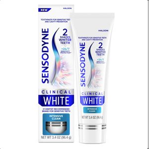 Sensodyne Clinical White Toothpaste Clinically Proven Whitening for Sensitive Teeth, Intensive Clean, 3.4 oz