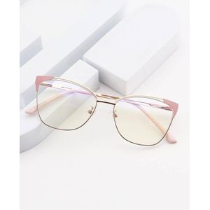 Women's Anti Blue Light Blocking Computer Glasses Optical Prescription Eyewear Hollow Out Square Cat Eye Frame for Ladies Girls