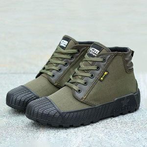 SHJO High Top Shoes Men Work Construction Outdoor Hiking Daily Commute Canvas Non-slip Canvas Shoes Wear-resistant Durable Lace Up Casual Ankle Footwear Green
