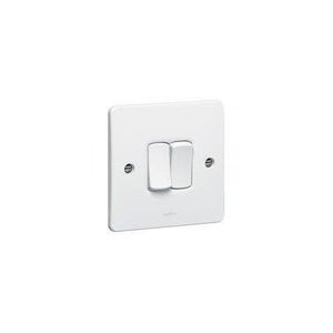  Slim Two-Gang Two-Way Switch - 10A, AC 220-240V, 90mm x 90mm, Bakelite, White