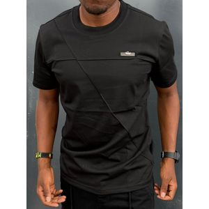  Men's Black T-Shirt with Diagonal Seam Detail and Chest Logo