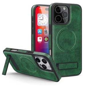 Apple iPhone 14 Pro Green Premium Leather Magnetic Case with MagSafe, Ultra-Modern Slim Magnetic Case in Luxurious Green Leather