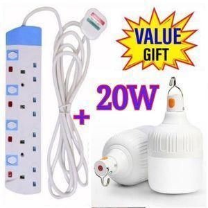 Power King HOME BEST 4 WAY POWER EXTENSION WITH LONG CABLE .+ 20W RECHARGEABLE Bulb 