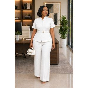 Ladies ClassyTwo-Piece white Matching Set – Top and Trouser