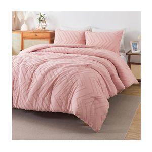 None Embossed Duvet Cover Bedding Set 6×6 with 2 Pillowcases – Pink