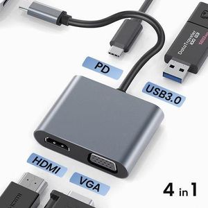 Convert 4 In 1 Type-c+HDMI+VGA+PD Charging+USB 3.0 Adapter Docking Station Hub