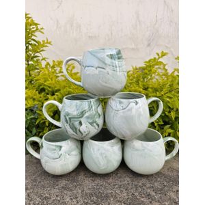 Pot Style Ceramic Mug Set 380ml 6 Pieces Heat Resistant Coffee Tea Cups