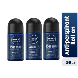 NIVEA MEN Deep Antibacterial Anti-Perspirant Rollon,72h - 50 Ml (Pack Of 3).