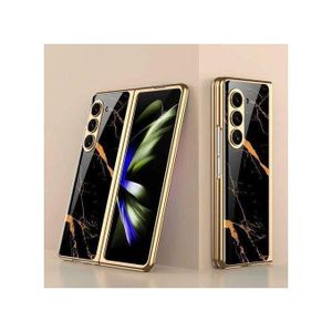 Marble Luxury black Gold cover for Samsung Galaxy Z Fold7-stylish shockproof case with Built-in-screen protector and camera lens cove