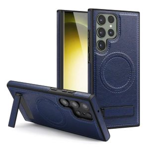 Magnetic genuine lether case with a stand for Samsung S22 ultra