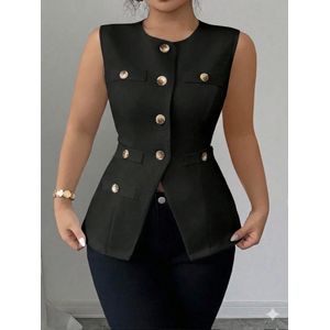White Tamara Elegant Woven Fabric Sophisticated Style Minimalist Chic Commute Versatile Comfortable Open Front Cinched Waist Vest, Slimming, Women Summer button-down vest
